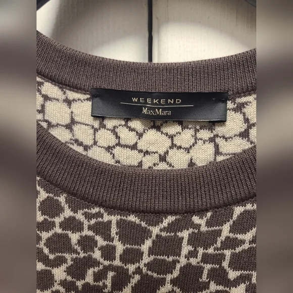 Weekend Max Mara Brown & Beige AnimalPrint Sweater Knit Stretch size S - Picture 3 of 8